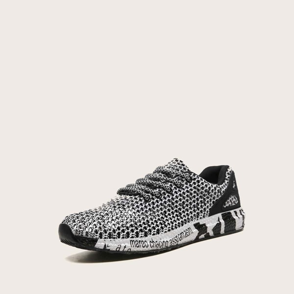 

Men Lace-up Front Hollow Out Trainers, Black and white