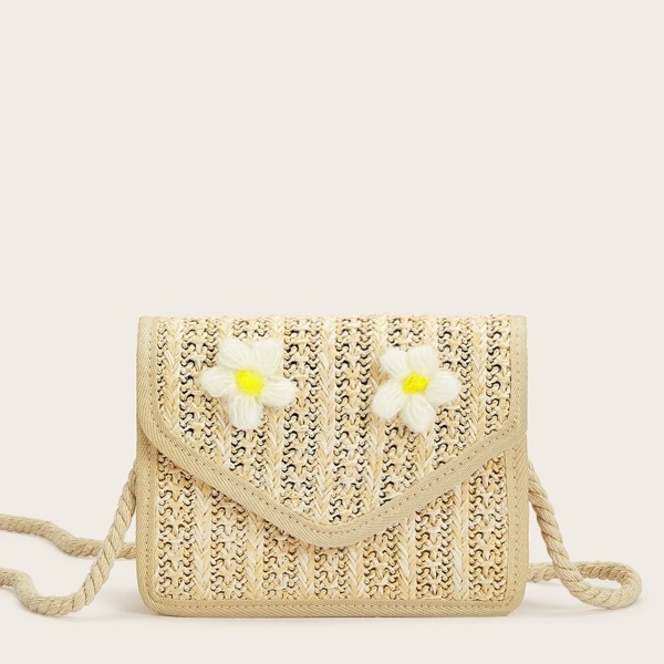 

Floral Decor Woven Crossbody Bag