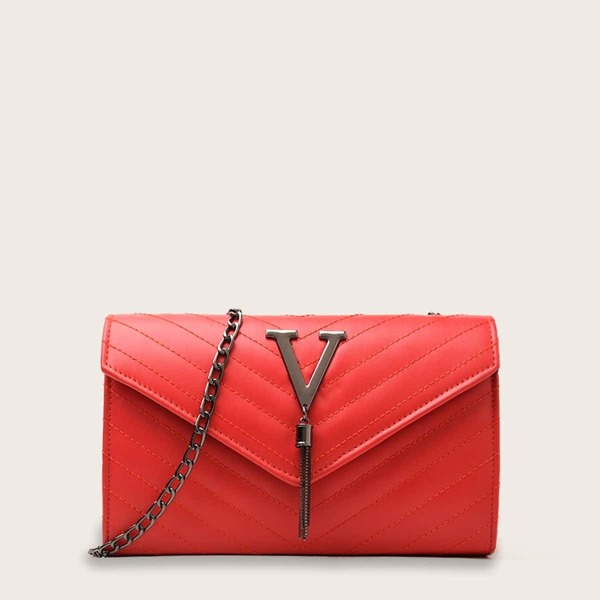 

Metal Tassel Chevron Chain Bag, Red
