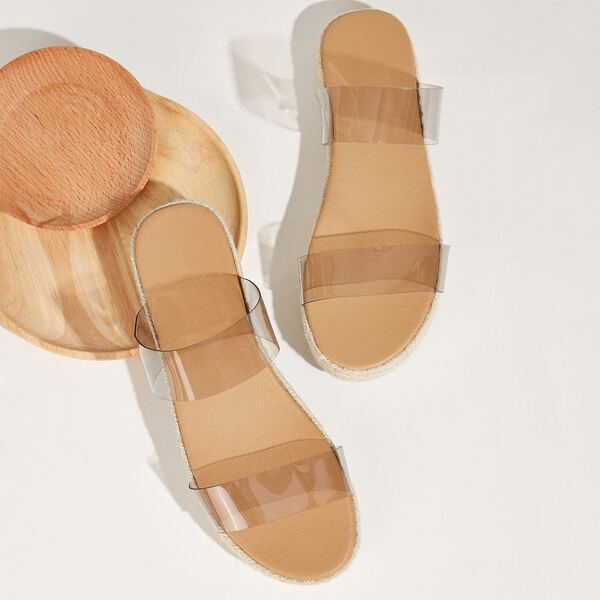 

Double Clear Strap Espadrille Sliders, Apricot