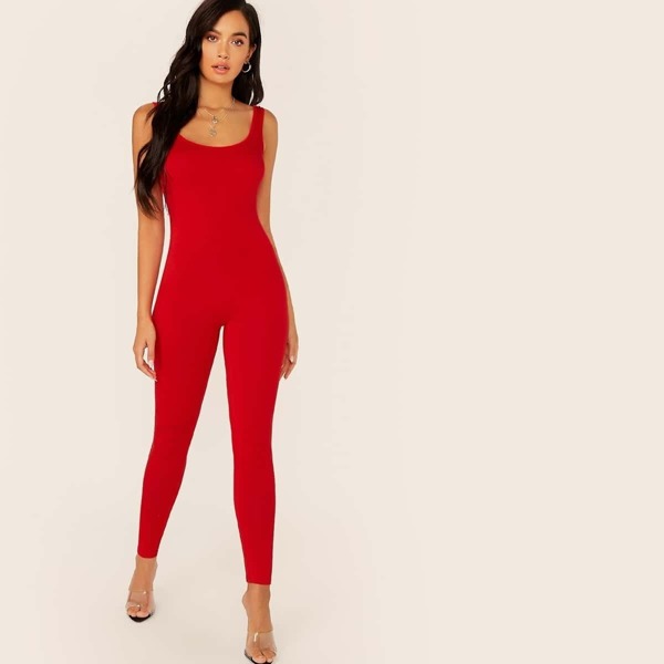 

Solid Scoop Neck Unitard Jumpsuit