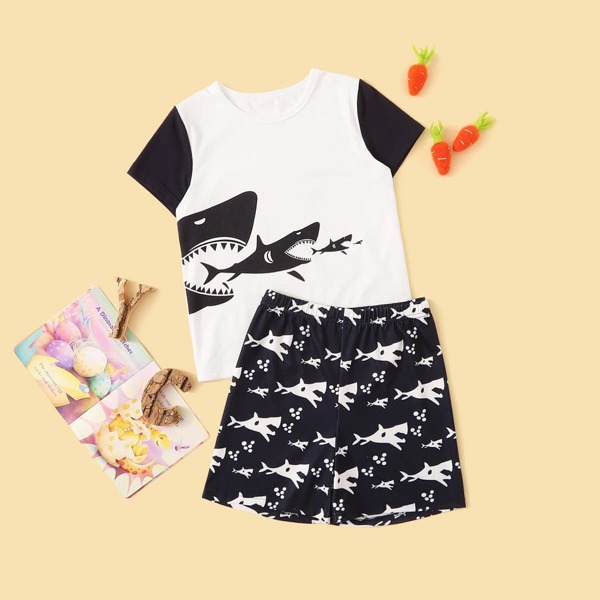 

Boys Shark Print Pajama Set, Multicolor