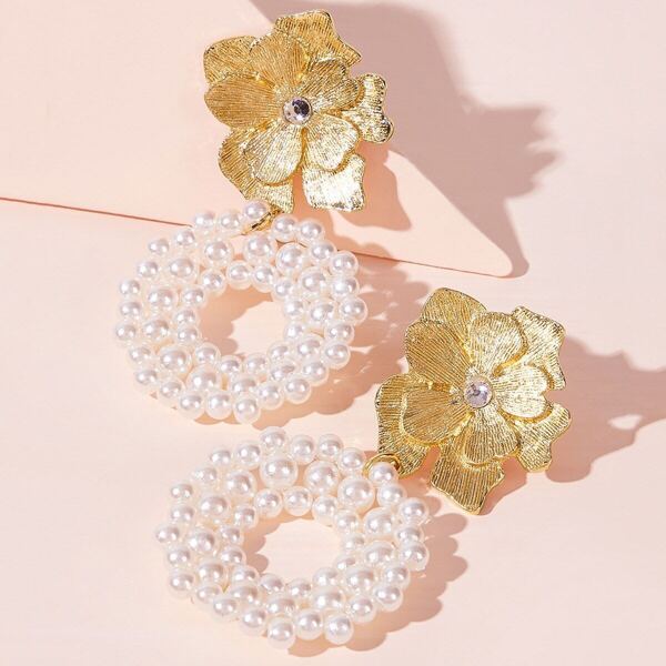 

Flower Decor Faux Pearl Ring Drop Earrings 1pair, Multicolor