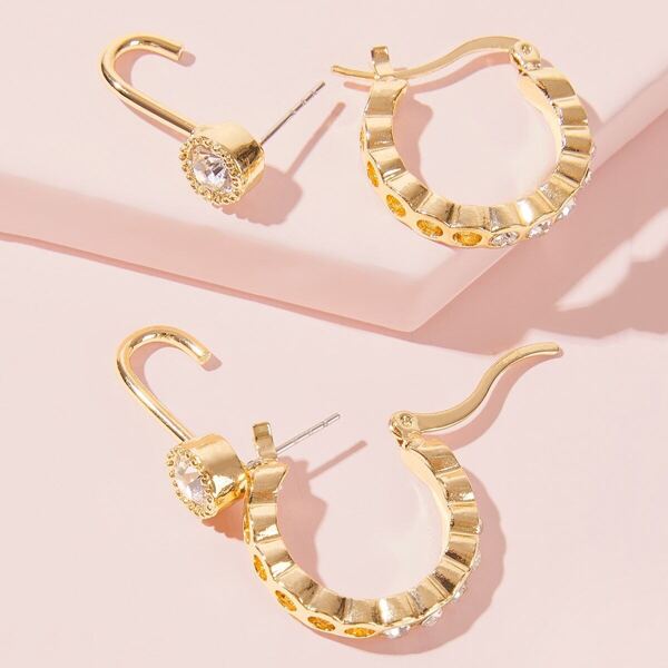 

Rhinestone Detail Earrings 2pairs, Gold