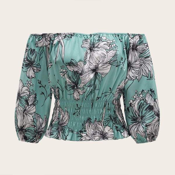 

Tight Hem Floral Print Bardot Top
