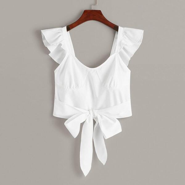 

Tie Back Bustier Ruffle Strap Crop Top