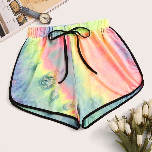 

Drawstring Waist Tie Dye Runner Shorts