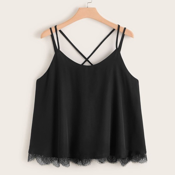 

Plus Eyelash Lace Cami Top, Black