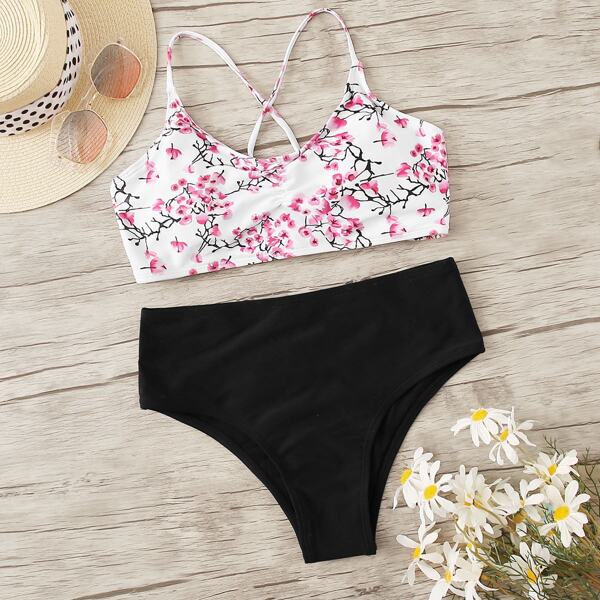 

Floral Lace Up Bikini Set
