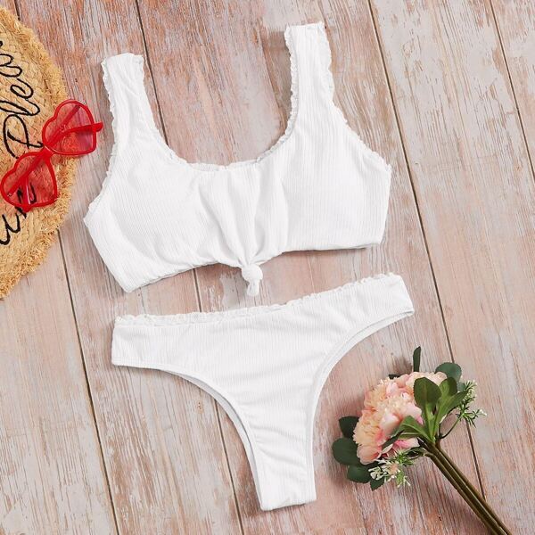 

Knot Hem Top With Cheeky Bikini Set