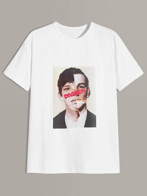 

Men Figure And Letter Print Tee, White