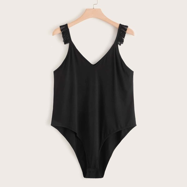 

Plus Fringe Trim Solid Bodysuit