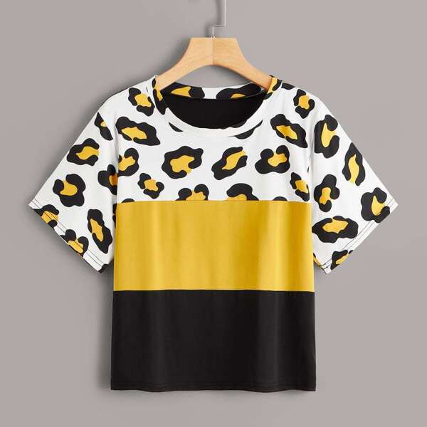 

Plus Tiger Print Colorblock Tee, Multicolor