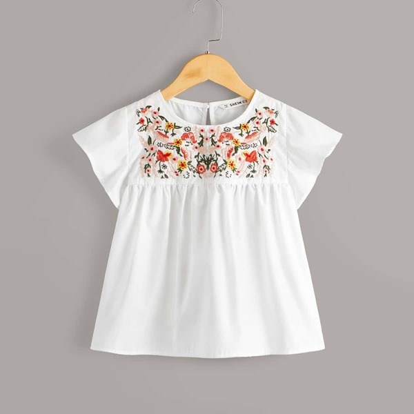 

Girls Embroidery Yoke Smock Top