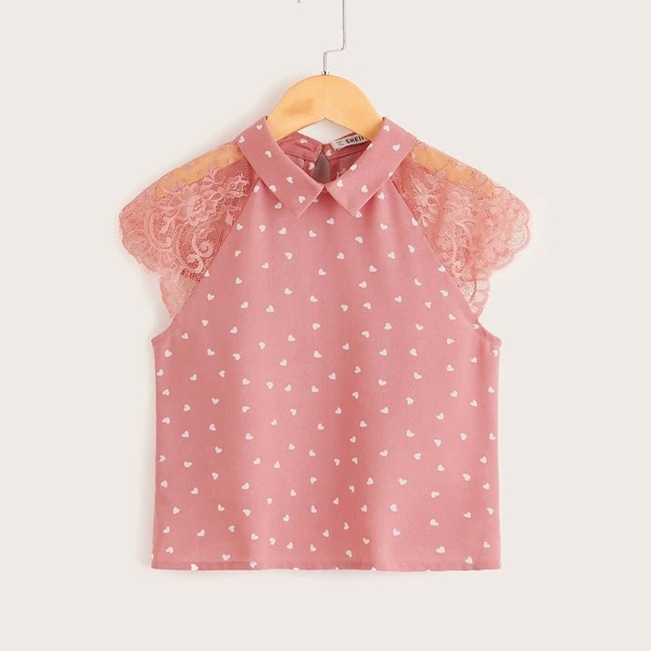 

Girls Lace Raglan Sleeve Collar Top