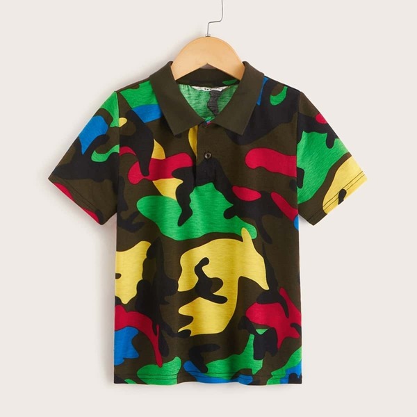 

Boys Camo Print Polo Shirt