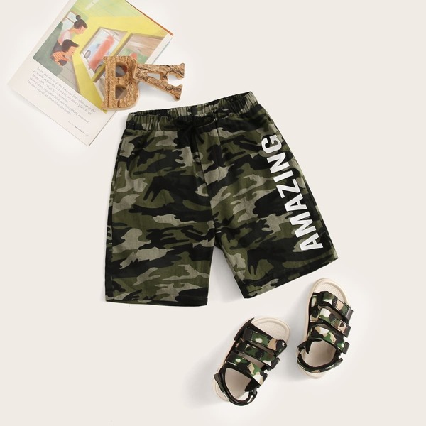 

Boys Letter Print Camo Shorts