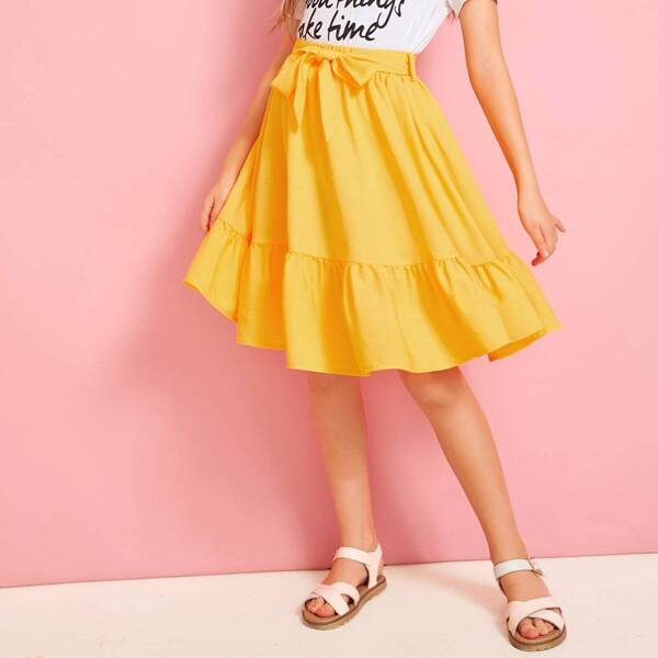 

Girls Self Belted Flounce Hem Skirt