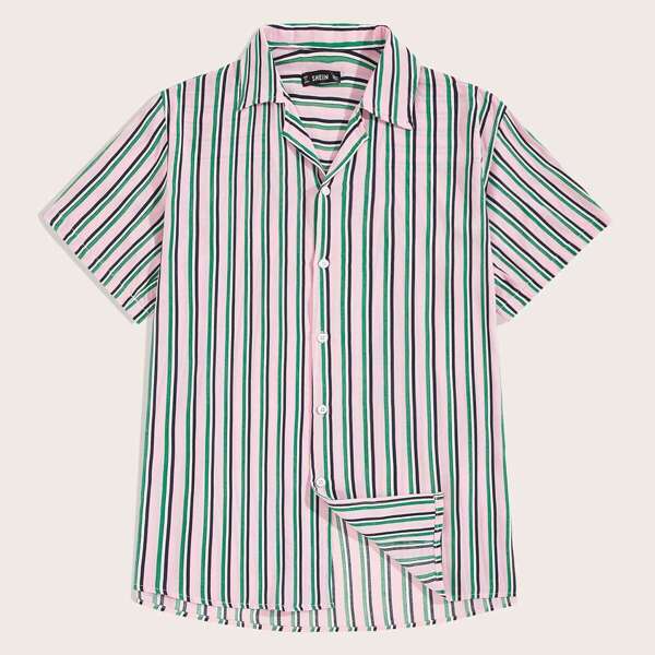 

Men Notch Collar Striped Shirt, Multicolor