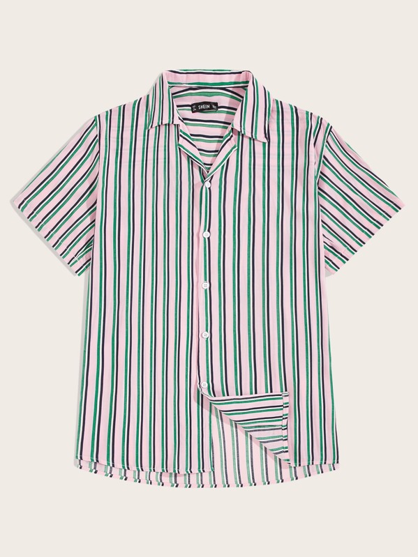 

Men Notch Collar Striped Shirt, Multicolor