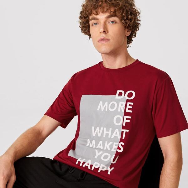 

Men Short Sleeve Slogan Print Top