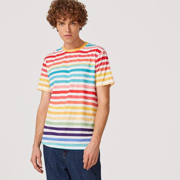 

Men Short Sleeve Colorful Striped Top