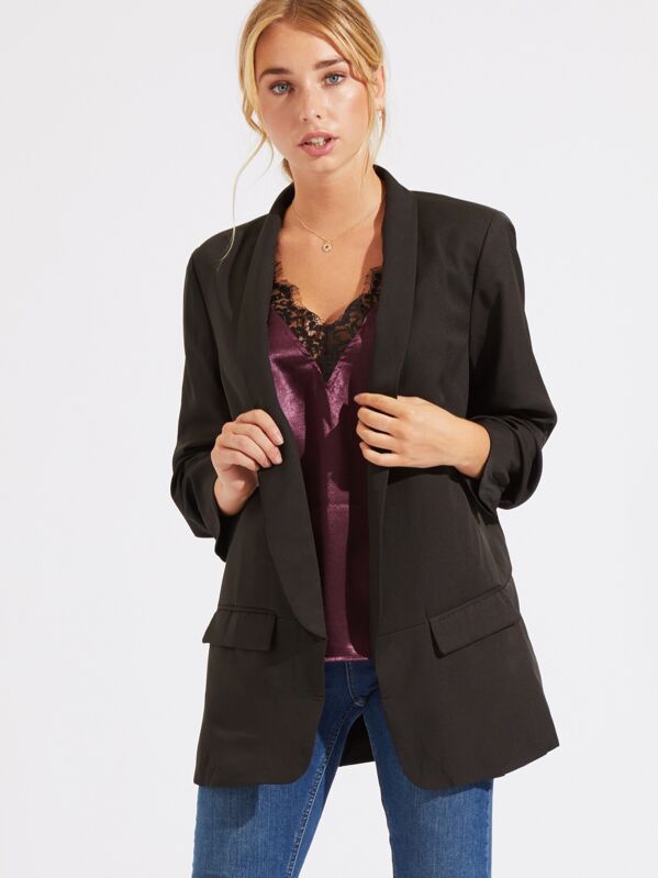 

Solid Shawl Collar Blazer, Black, Bel Owen
