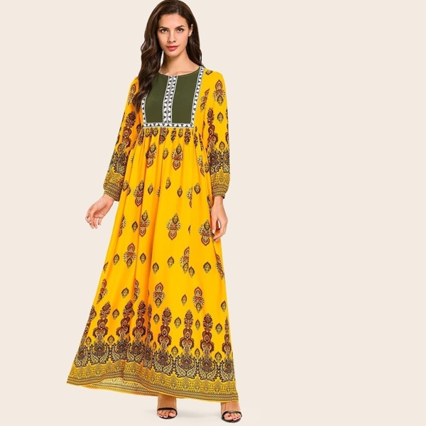 

Tribal Print Plicated Longline Dress
