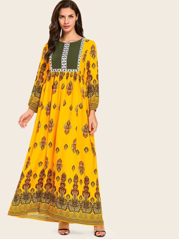 

Tribal Print Plicated Longline Dress, Yellow
