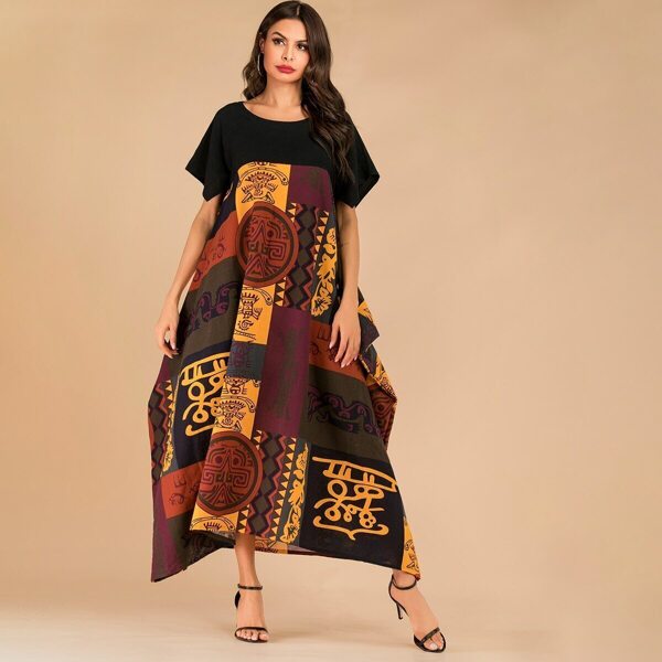

Graphic Print Contrast Longline Tent Dress, Multicolor