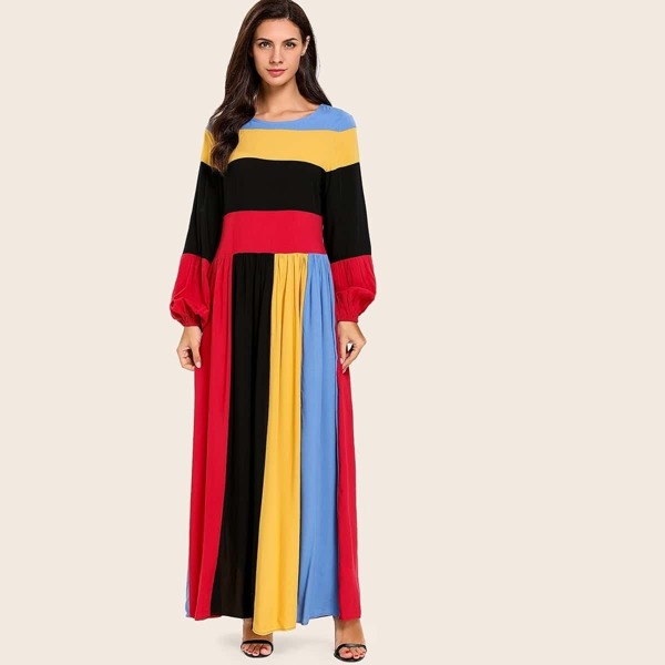 

Cut And Sew Plicated Bishop Sleeve Dress
