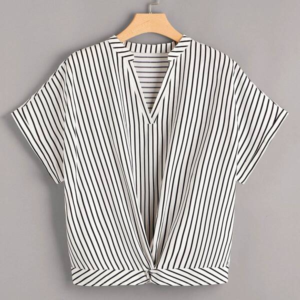 

Plus Striped Print Twist Front Top