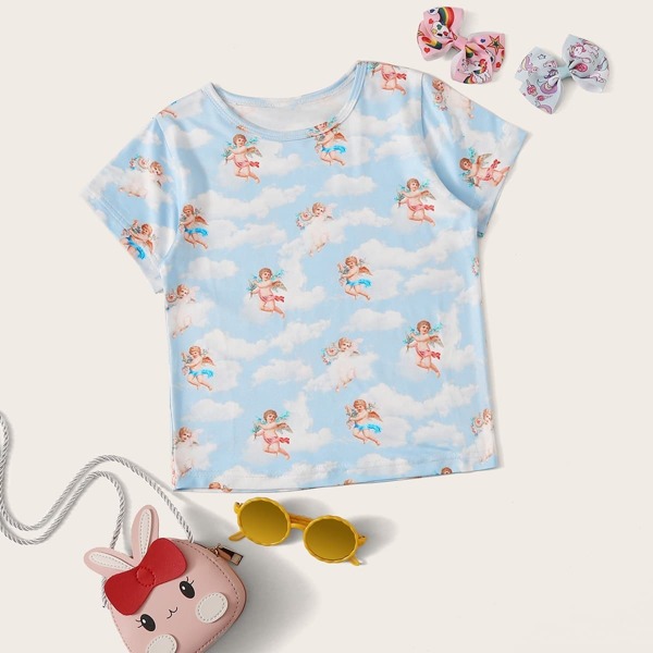 

Toddler Girls Angel Print Short Sleeve Tee, Multicolor