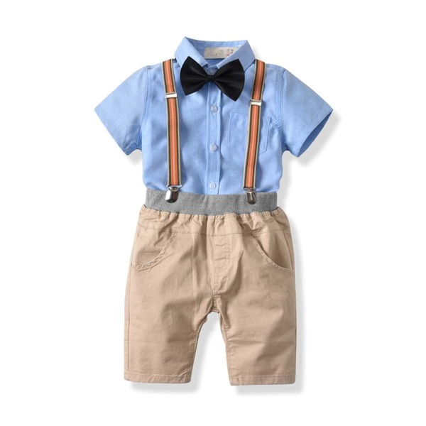 

Toddler Boys Bow Tie Collar Top With Straps Shorts