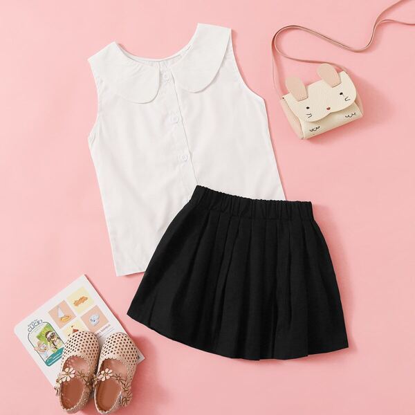 

Toddler Girls Peter Pan Collar Blouse With Skater Skirt