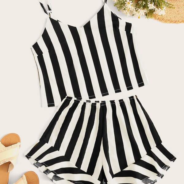 

Striped Cami Top & Ruffle Hem Shorts