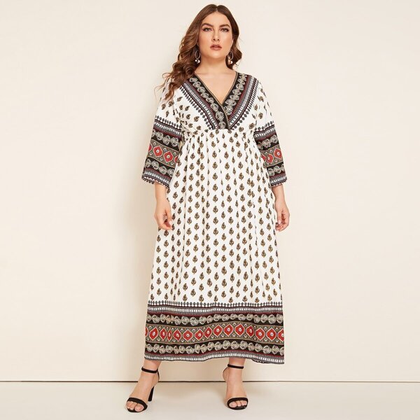 

Plus High Waist Tribal Print Dress