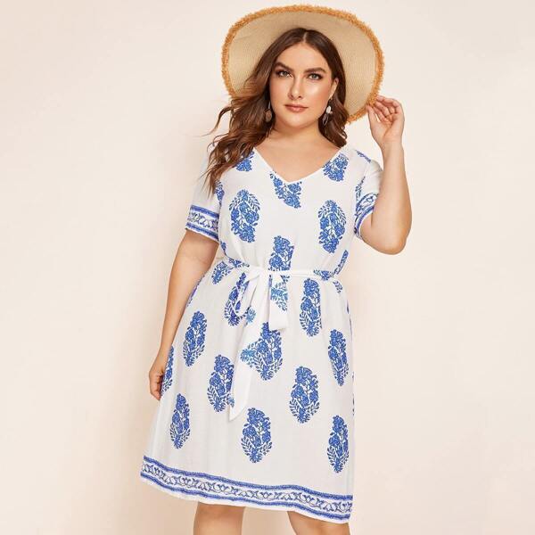 

Plus Tribal Print Tunic Dress, Multicolor