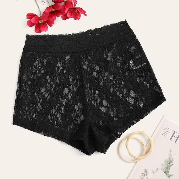 

Sheer Lace Overlay Panty, Black