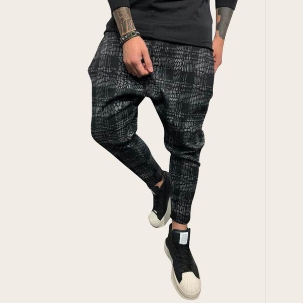 

Men Oval Print Elastic Waist Pants