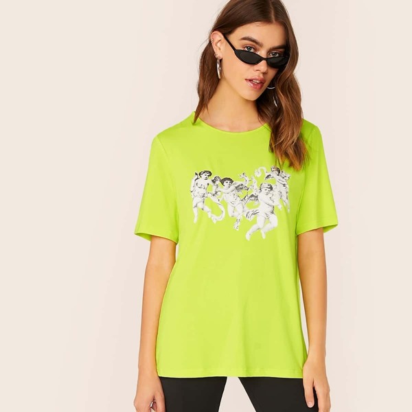 

Neon Green Figure Print Tee