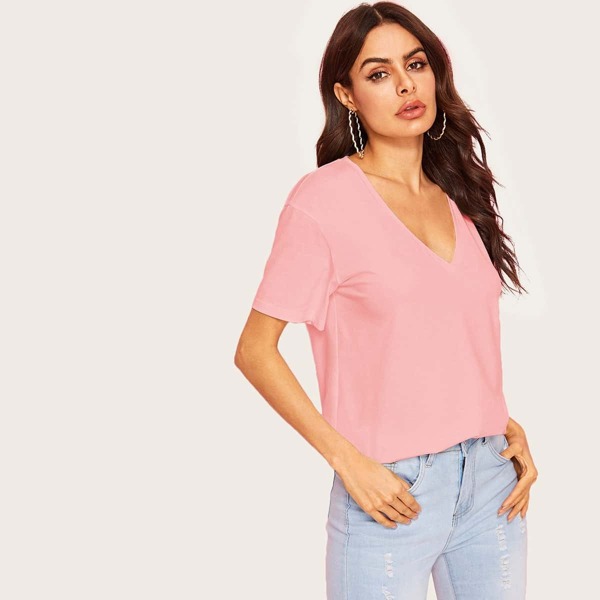 

Deep V-neck Drop Shoulder Solid Top