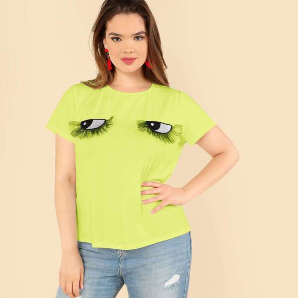 

Plus Neon Lime Patched Detail Top