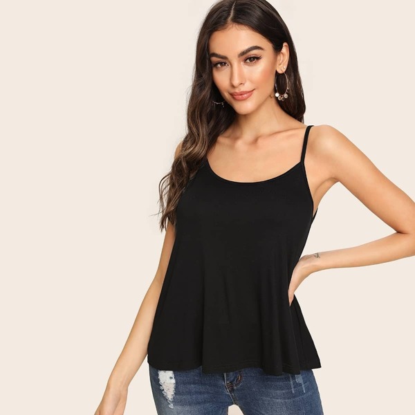 

Solid Swing Hem Cami Top, Black