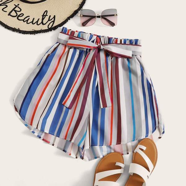 

Striped Belted Paperbag Shorts