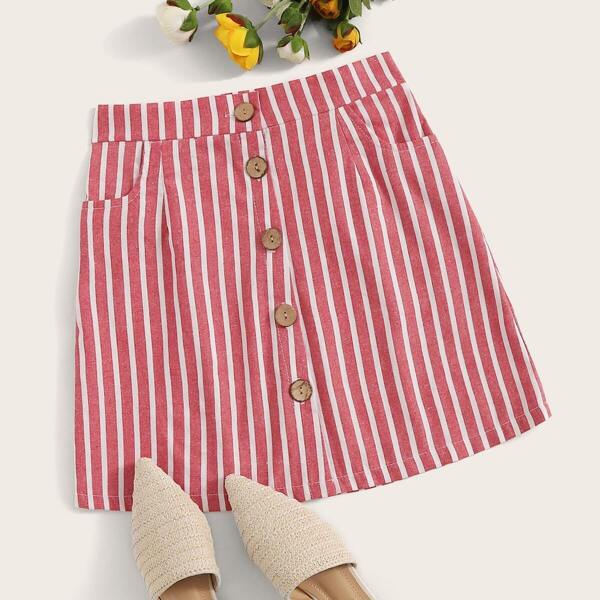 

Striped Button Front A-line Skirt