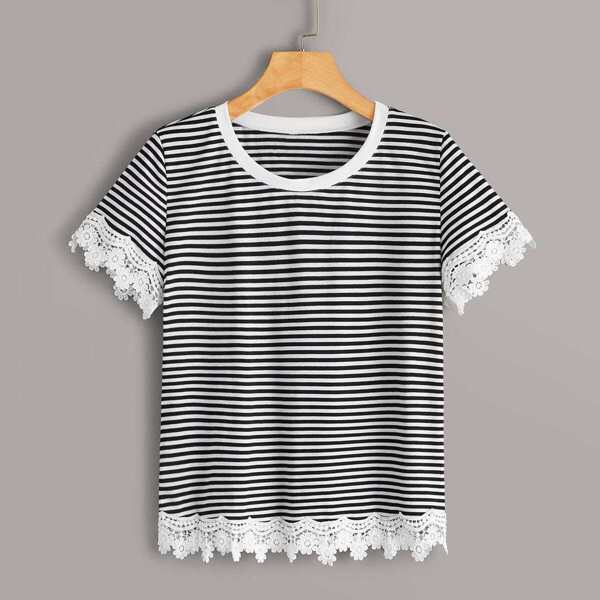 

Striped Lace Panel Tee
