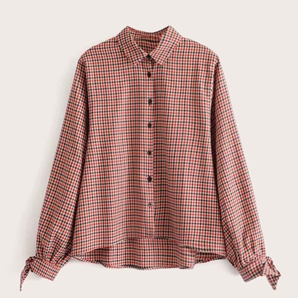 

Plaid Print Button Front Blouse