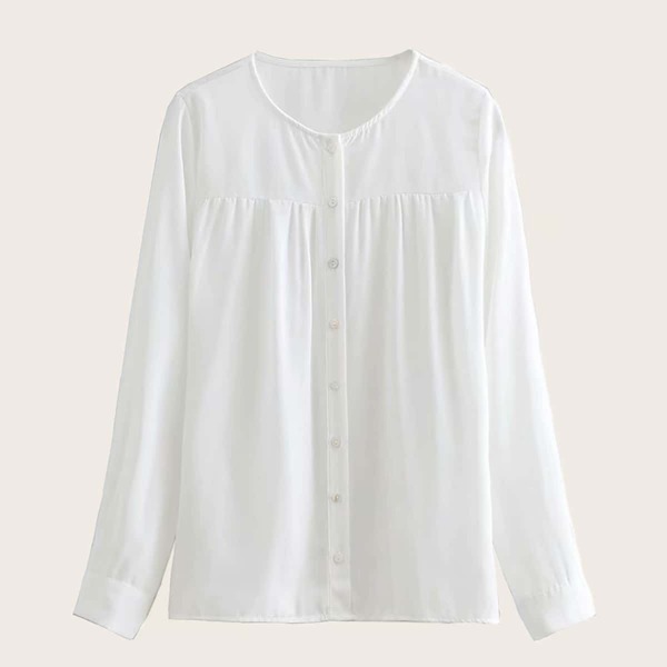 

Solid Button Front Ruched Blouse