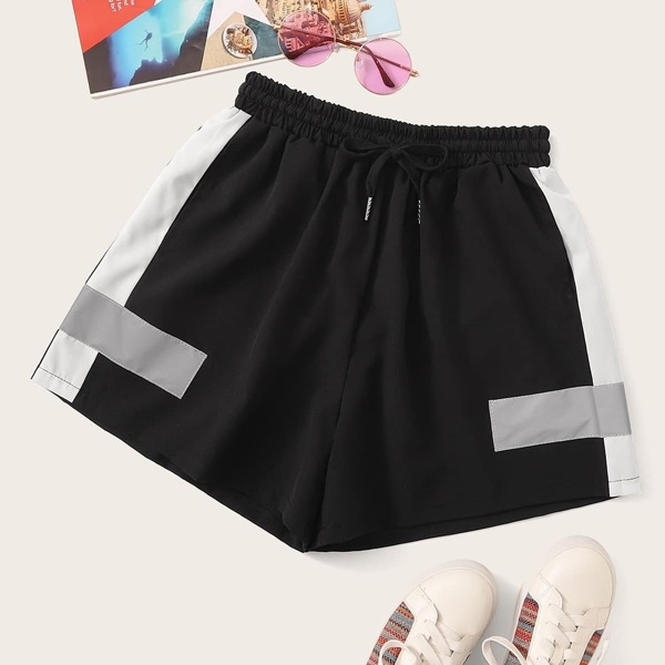 

Contrast Panel Drawstring Waist Shorts